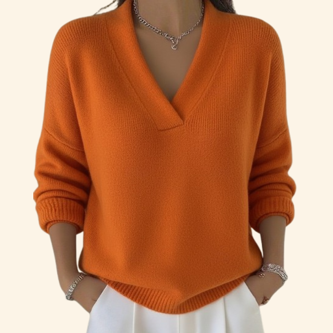 Women's Oversized V-Neck Long Sleeve Sweater