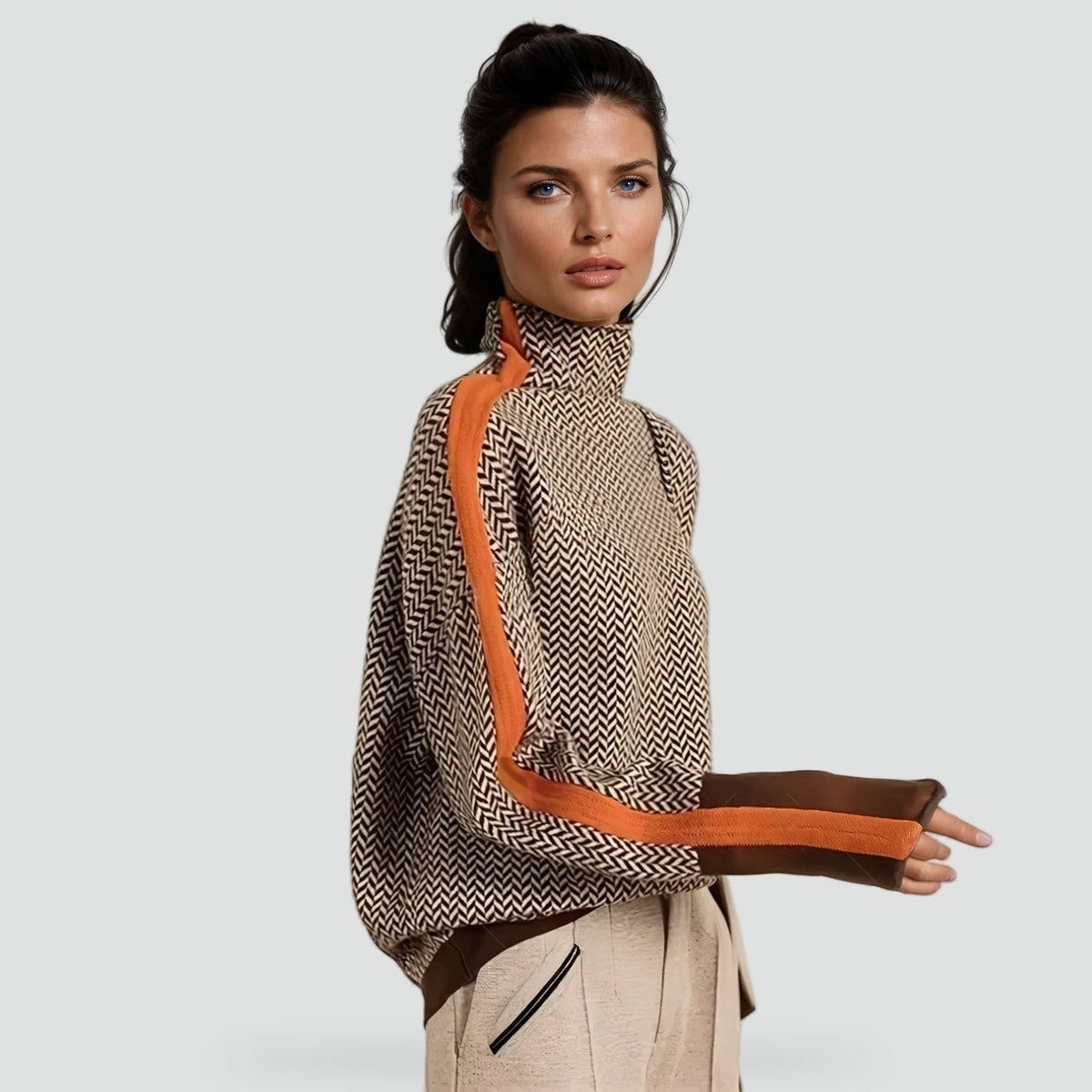Ladies' Jumper with High-Quality Fabric and Contrast Stripes