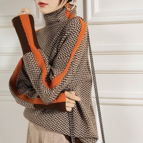 Ladies' Jumper with High-Quality Fabric and Contrast Stripes