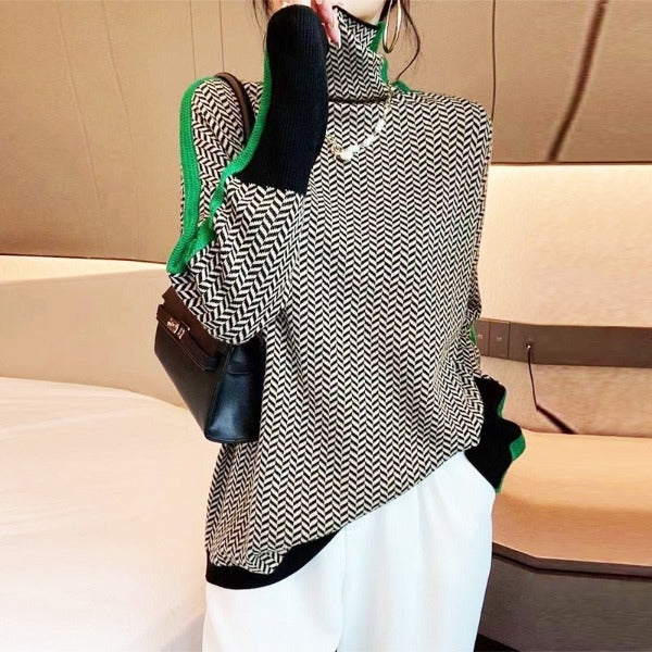 Ladies' Jumper with High-Quality Fabric and Contrast Stripes