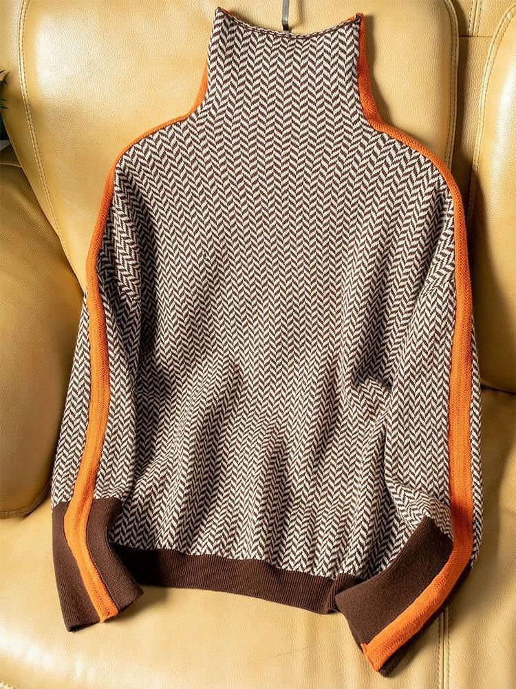 Ladies' Jumper with High-Quality Fabric and Contrast Stripes