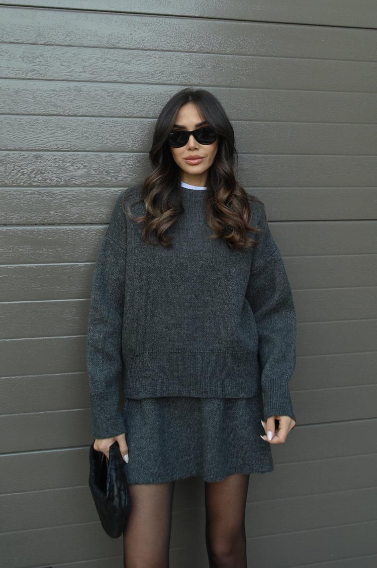 Women's Two-Piece Outfit: Oversized Sweater and Mini Skirt