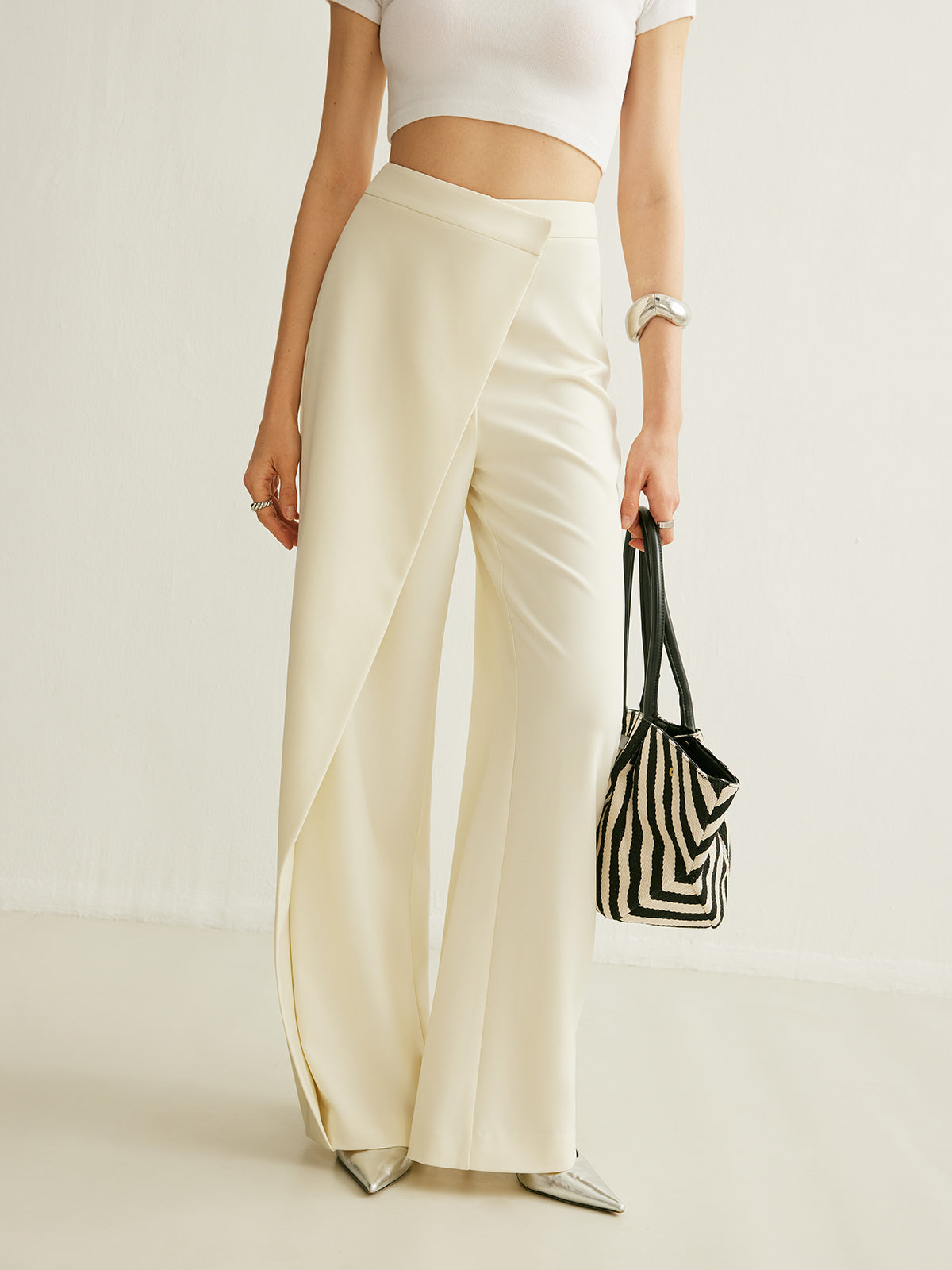 Ladies Wide Leg Trousers with Asymmetrical Wrap