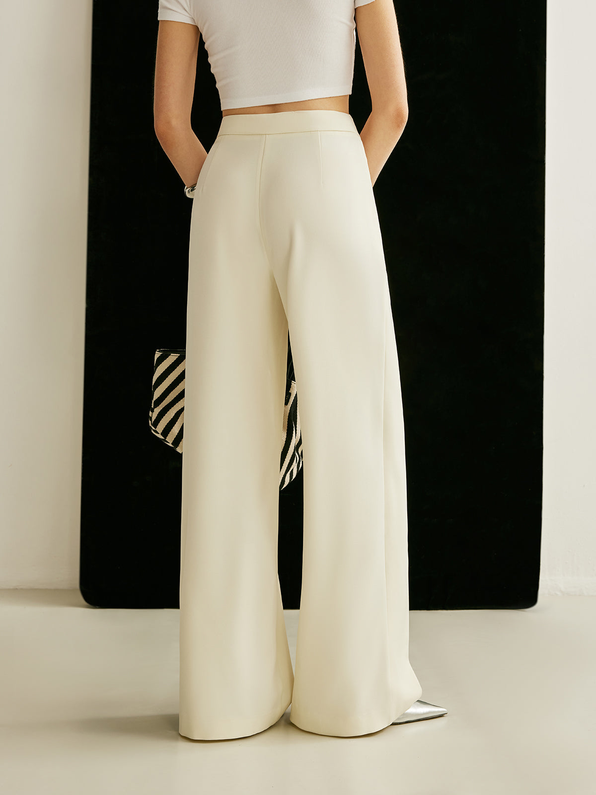 Ladies Wide Leg Trousers with Asymmetrical Wrap