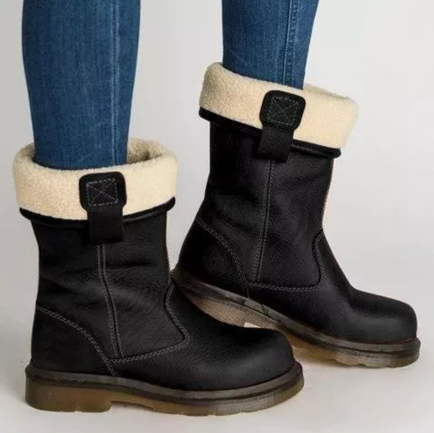 Women's Mid-Calf Winter Boots with Slip-On Design and Foldable Cuff