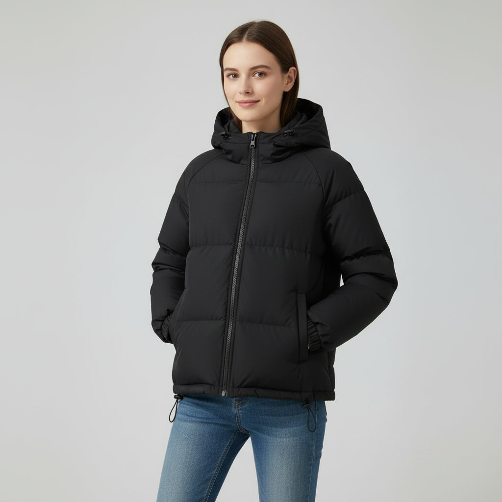 Ladies' winter coat with elegant fit and lined hood for warmth