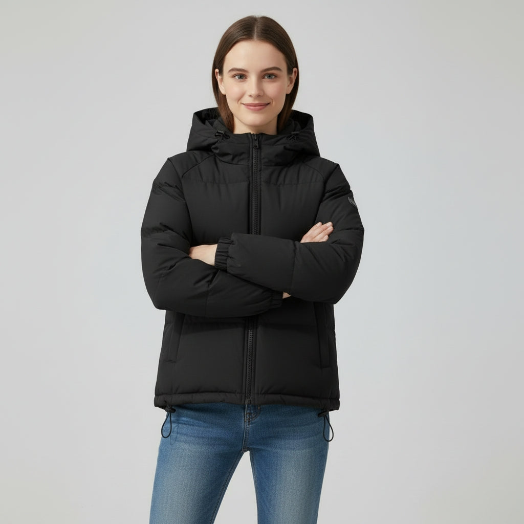Ladies' winter coat with elegant fit and lined hood for warmth