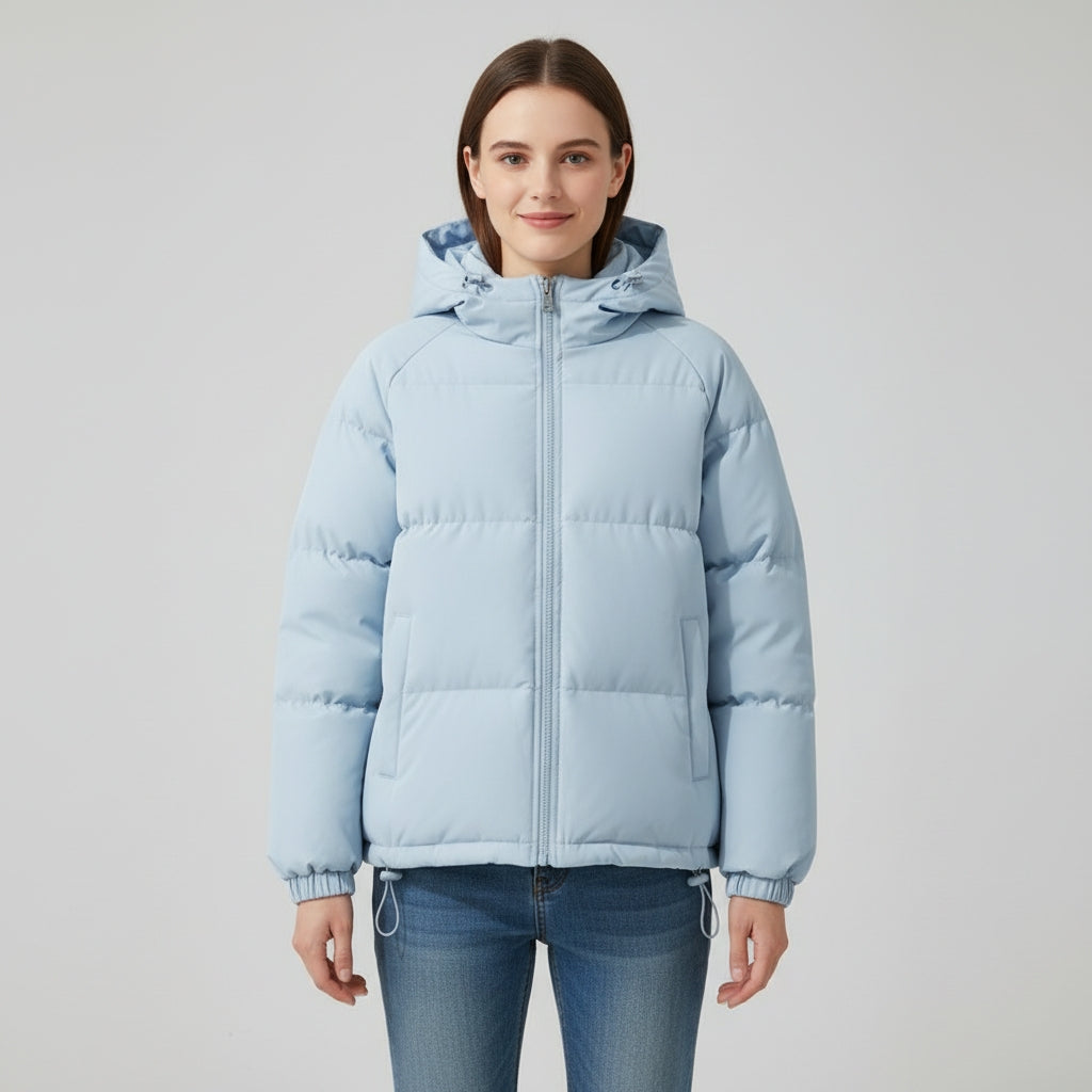 Ladies' winter coat with elegant fit and lined hood for warmth