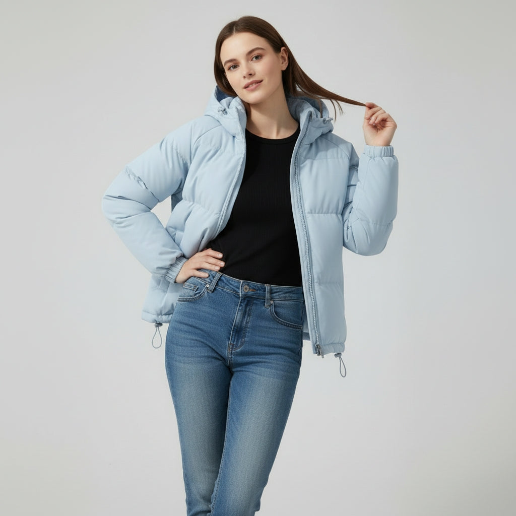 Ladies' winter coat with elegant fit and lined hood for warmth