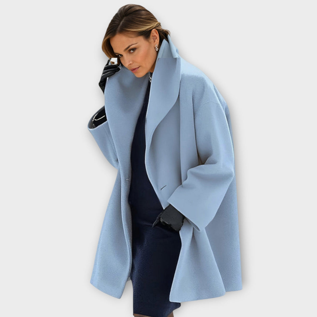 Women's Oversized Winter Coat with Wide Lapels and Button Fastening