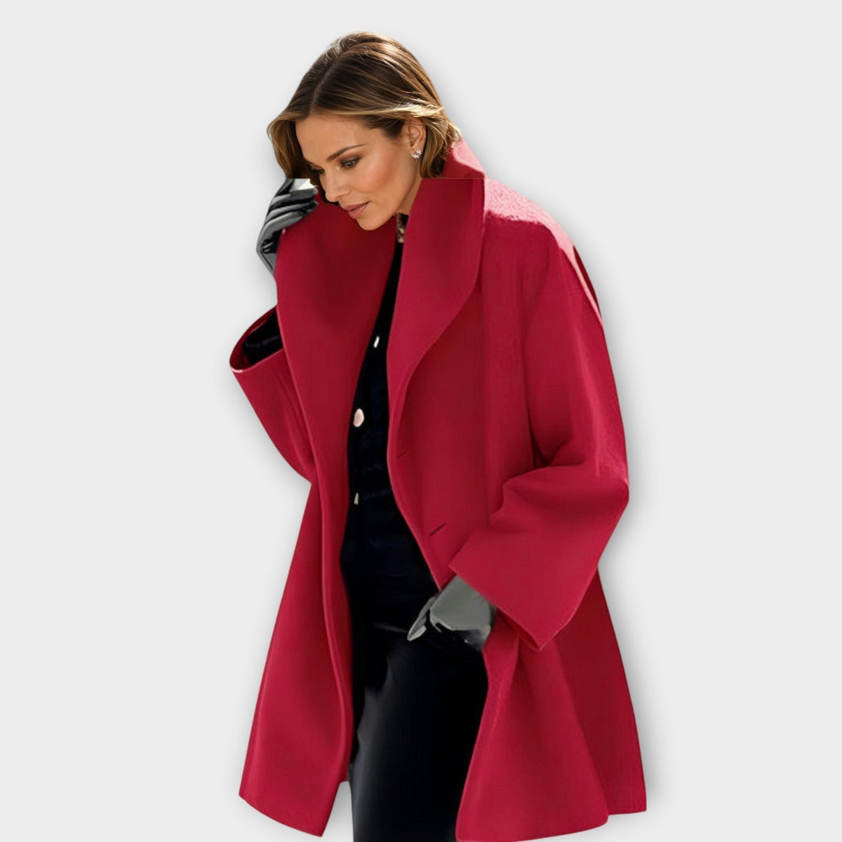 Women's Oversized Winter Coat with Wide Lapels and Button Fastening