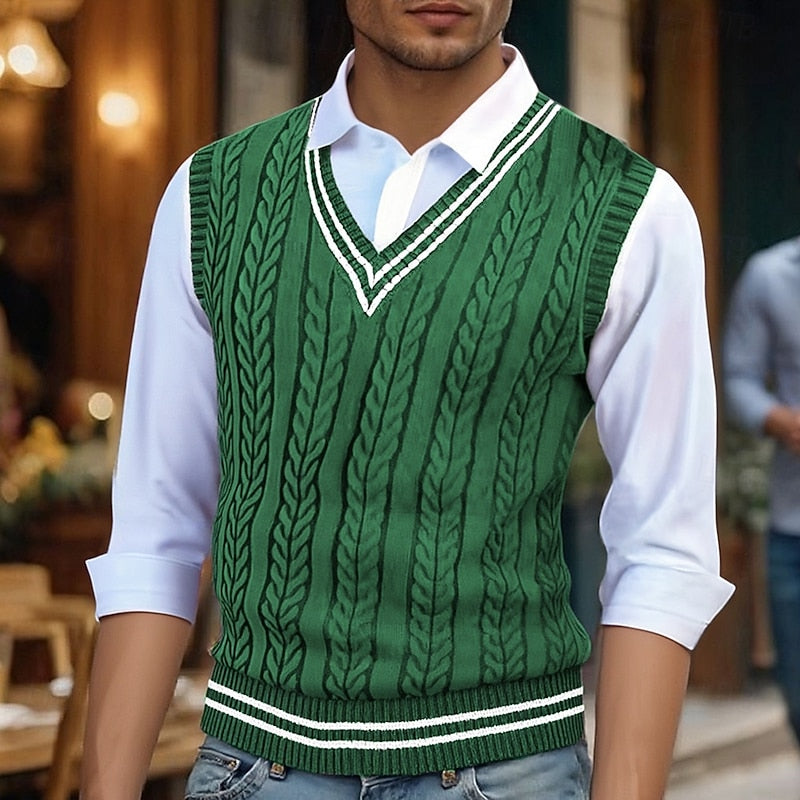 Percy | V-Neck Sweater Vest with Cable Knit Design