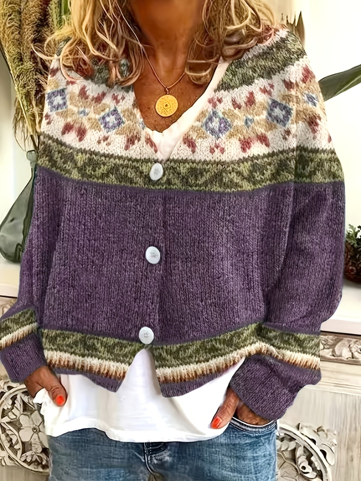 Fiona | Stylish Patterned Button-Up Cardigan