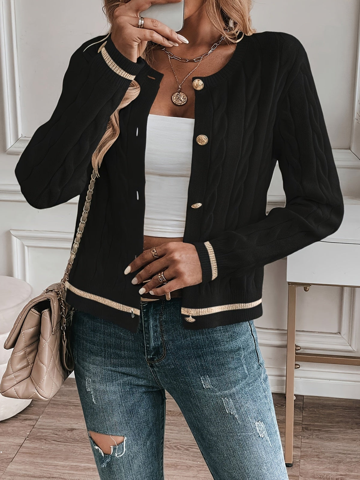 Gloria | Button-Up Cable Knit Cardigan