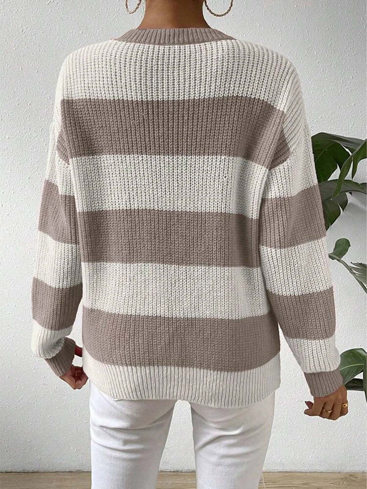 Women's Knit Top with Bold Contrast Stripes