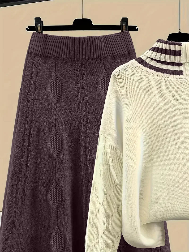 Women's Knit Set with Colour Block Turtleneck