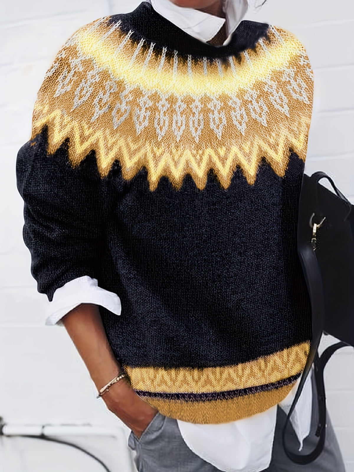 Sylvia | Cozy Chunky Jacquard Round Neck Knit Sweater