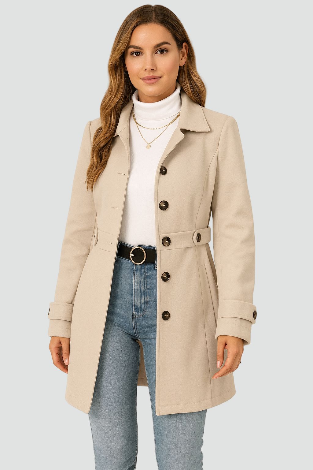 Trench Coat Ladies Mid-Season Coat with Belt