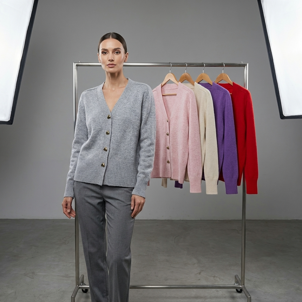 Ladies' Regular Fit V-Neck Button Closure Long Sleeve Casual Autumn Cardigan