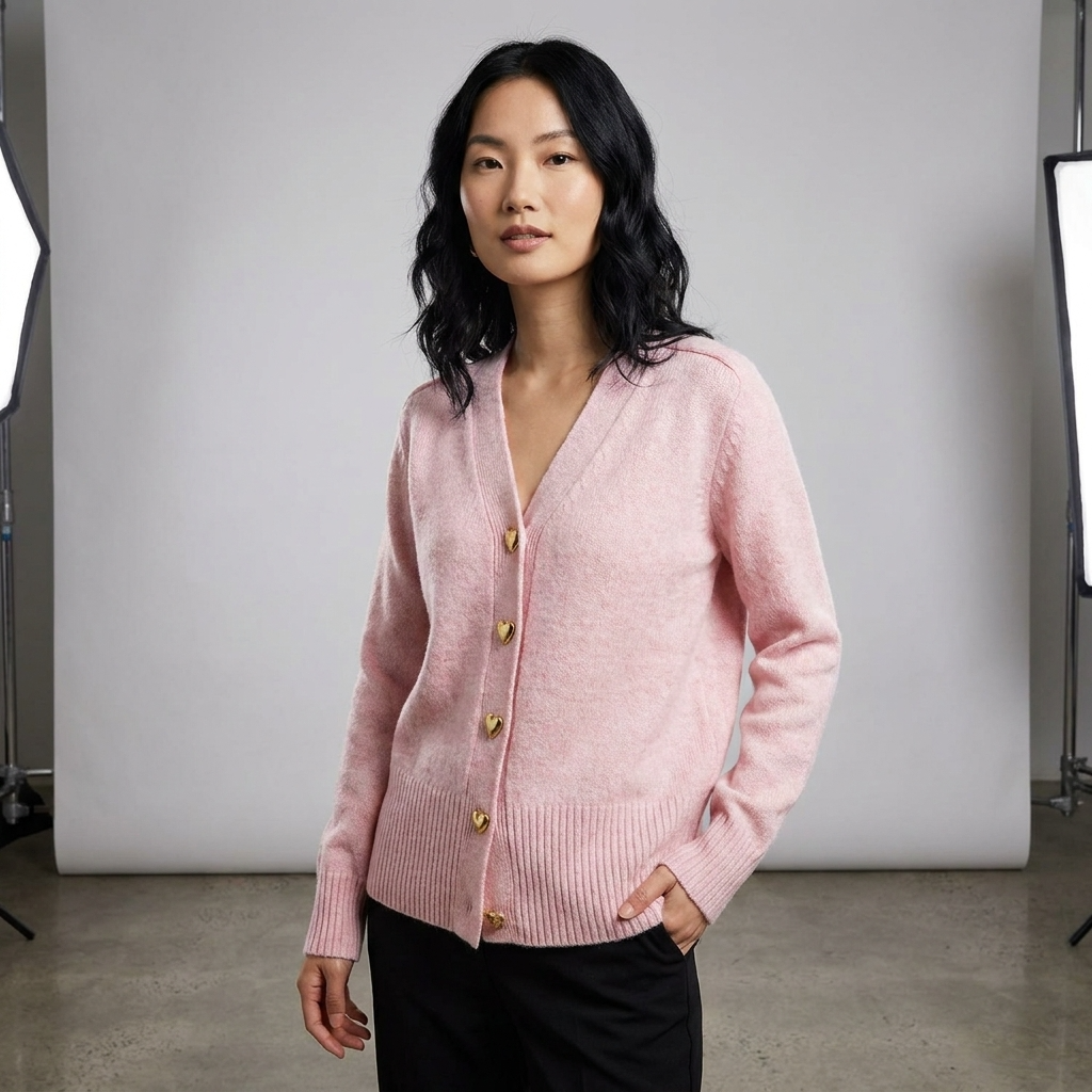 Ladies' Regular Fit V-Neck Button Closure Long Sleeve Casual Autumn Cardigan