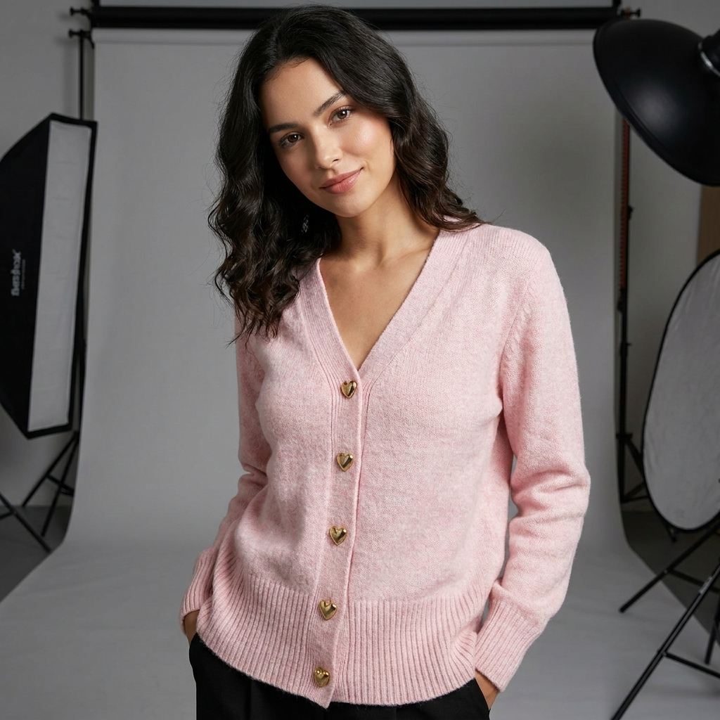 Ladies' Regular Fit V-Neck Button Closure Long Sleeve Casual Autumn Cardigan