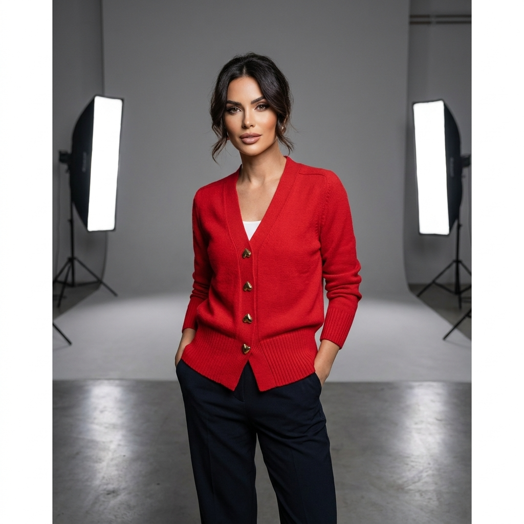 Ladies' Regular Fit V-Neck Button Closure Long Sleeve Casual Autumn Cardigan