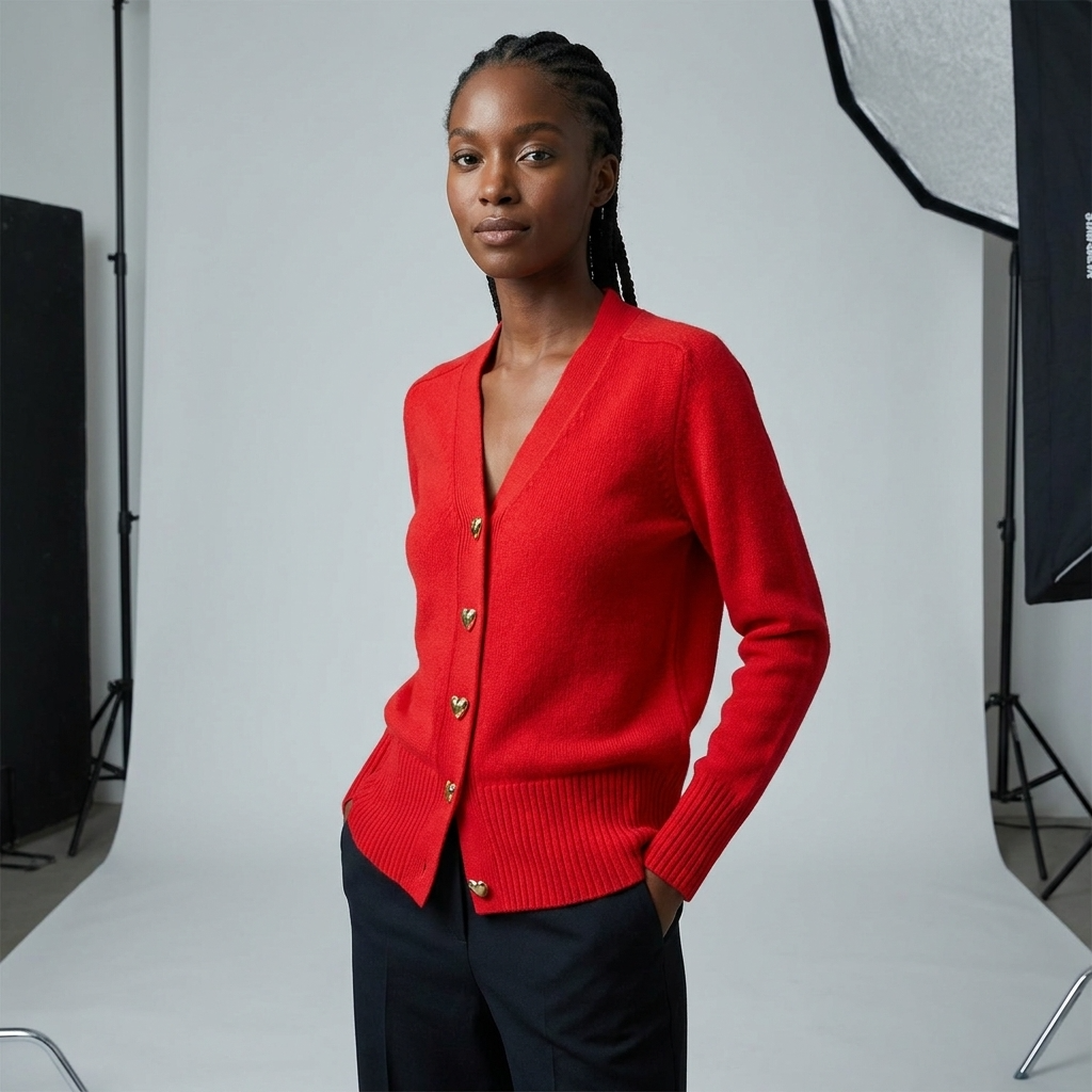 Ladies' Regular Fit V-Neck Button Closure Long Sleeve Casual Autumn Cardigan