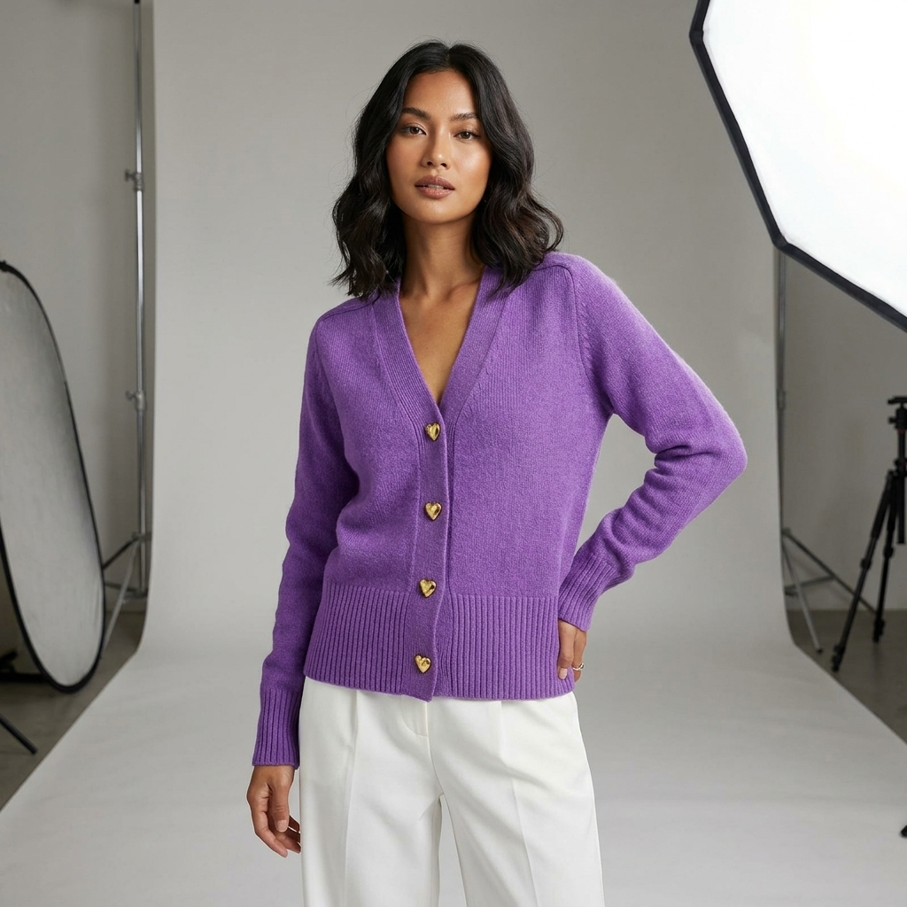 Ladies' Regular Fit V-Neck Button Closure Long Sleeve Casual Autumn Cardigan