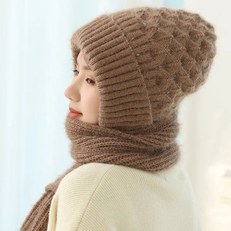 Women's Cable Knit Beanie and Scarf Set