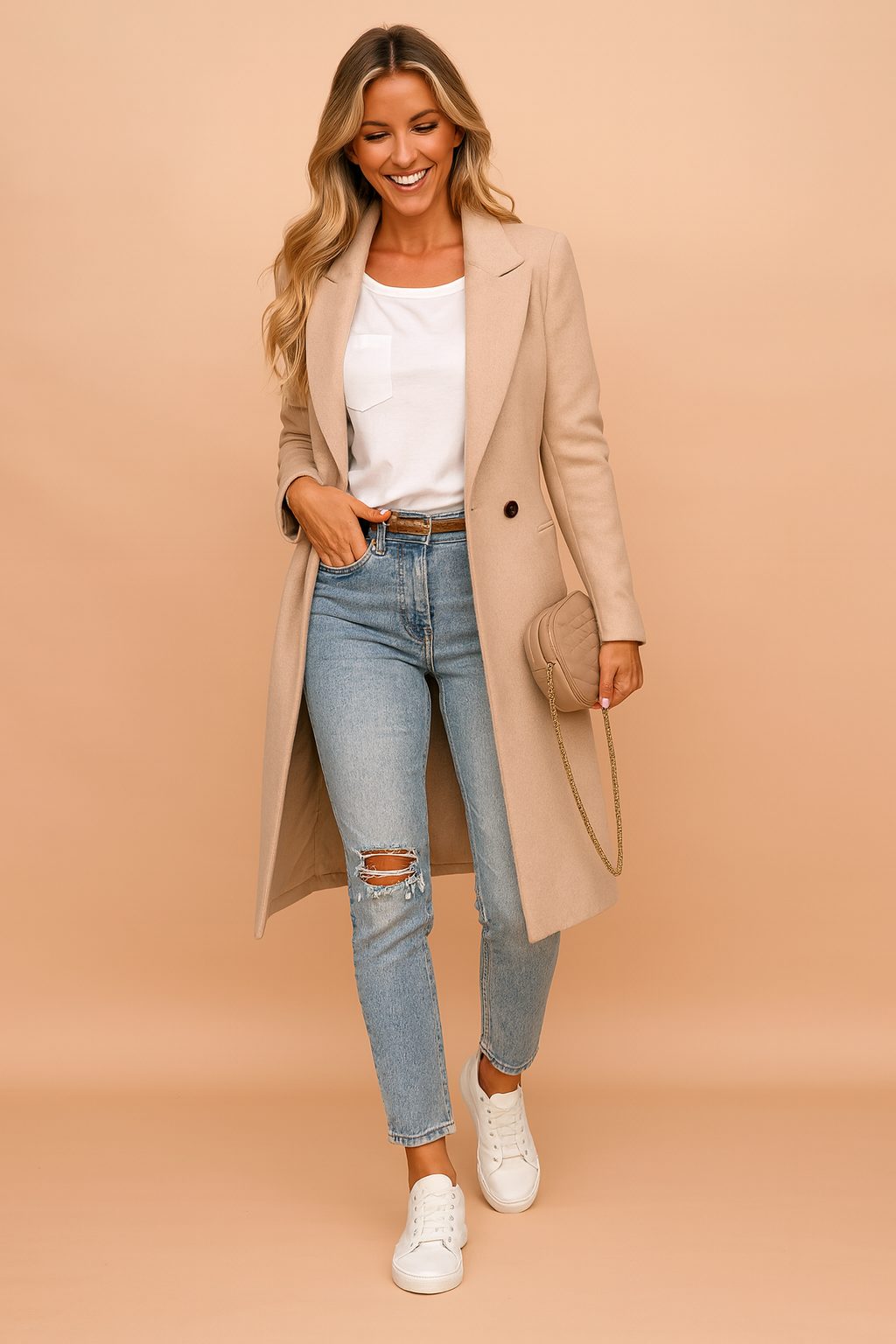 Women's Long Coat with Double Closure