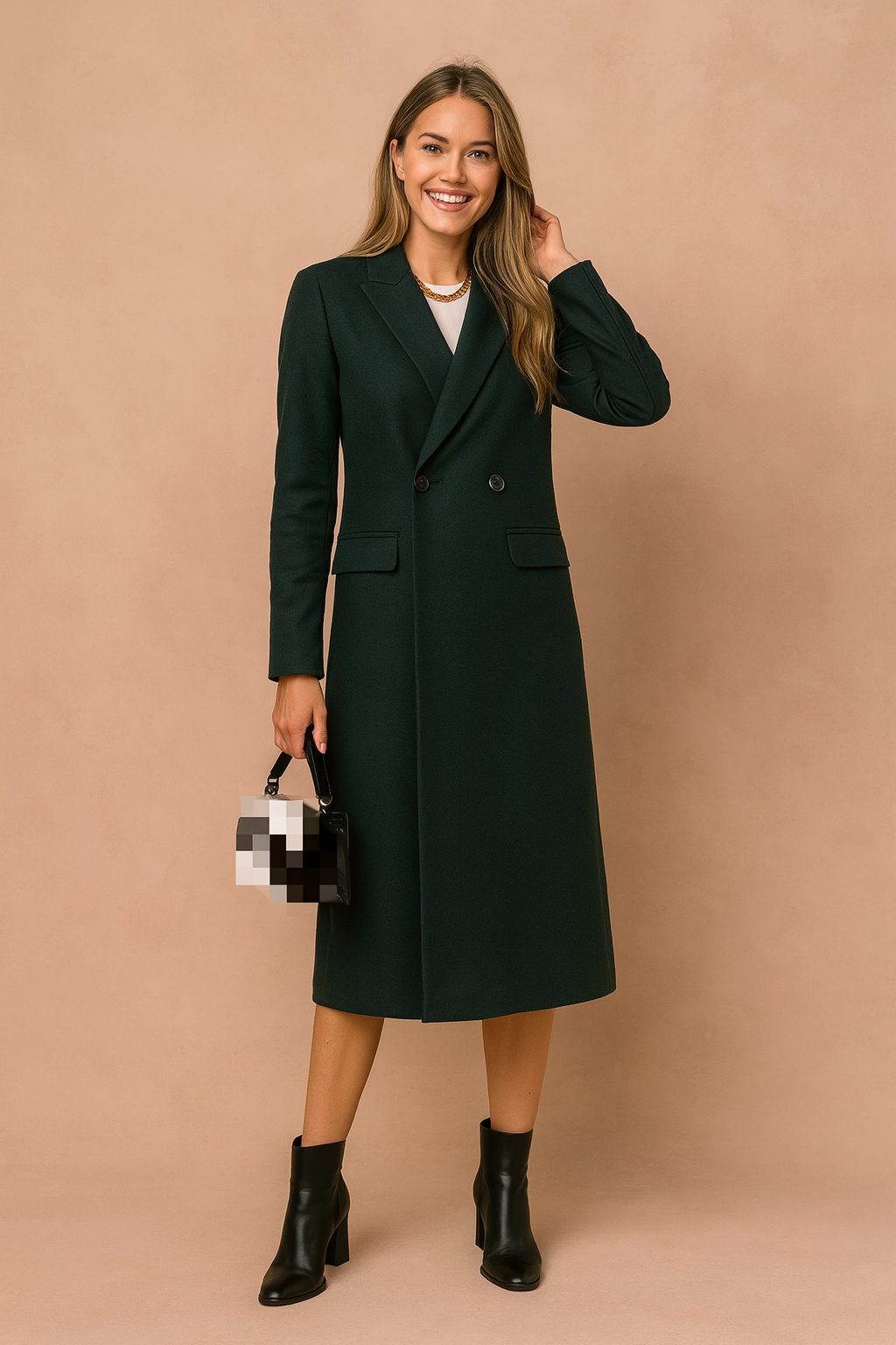 Women's Long Coat with Double Closure