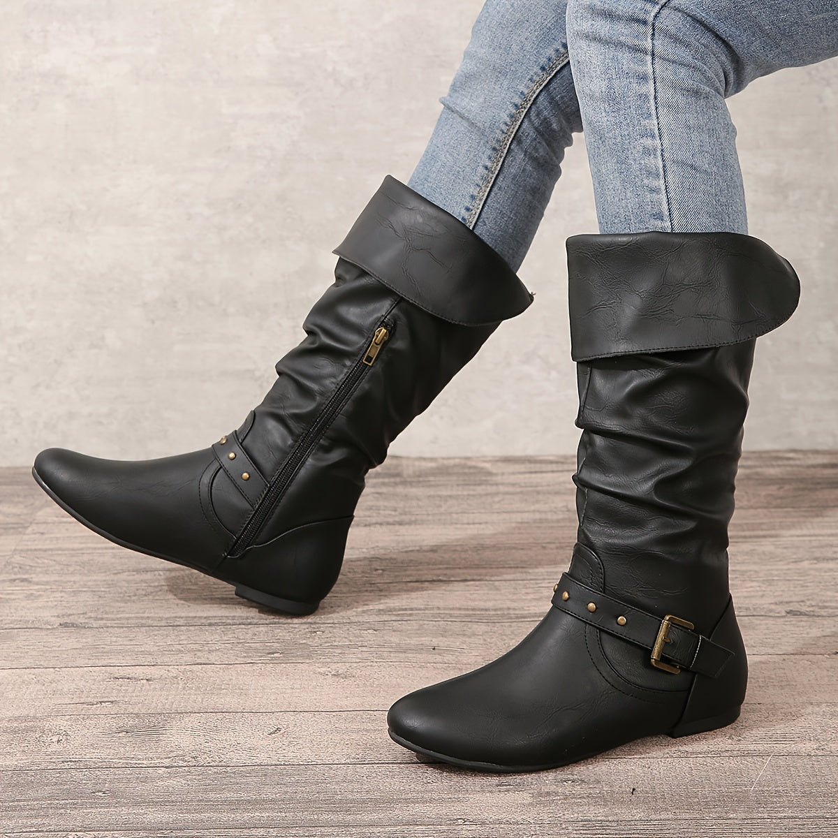 Tara | Tall Slouchy Buckle Boots