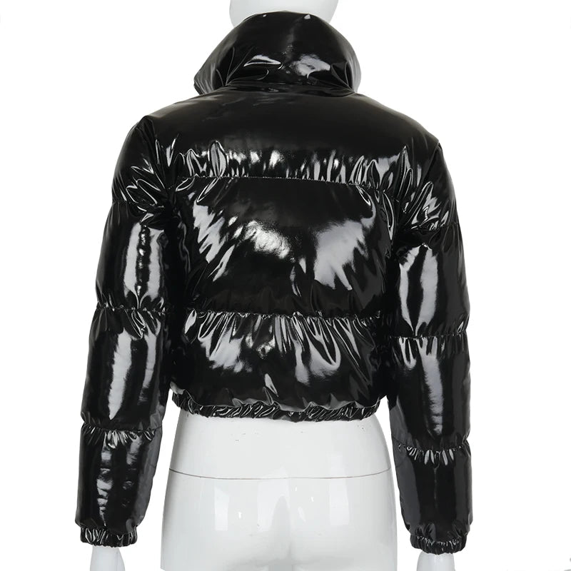 Stella | Women's Glossy Faux Leather Short Puffer Jacket