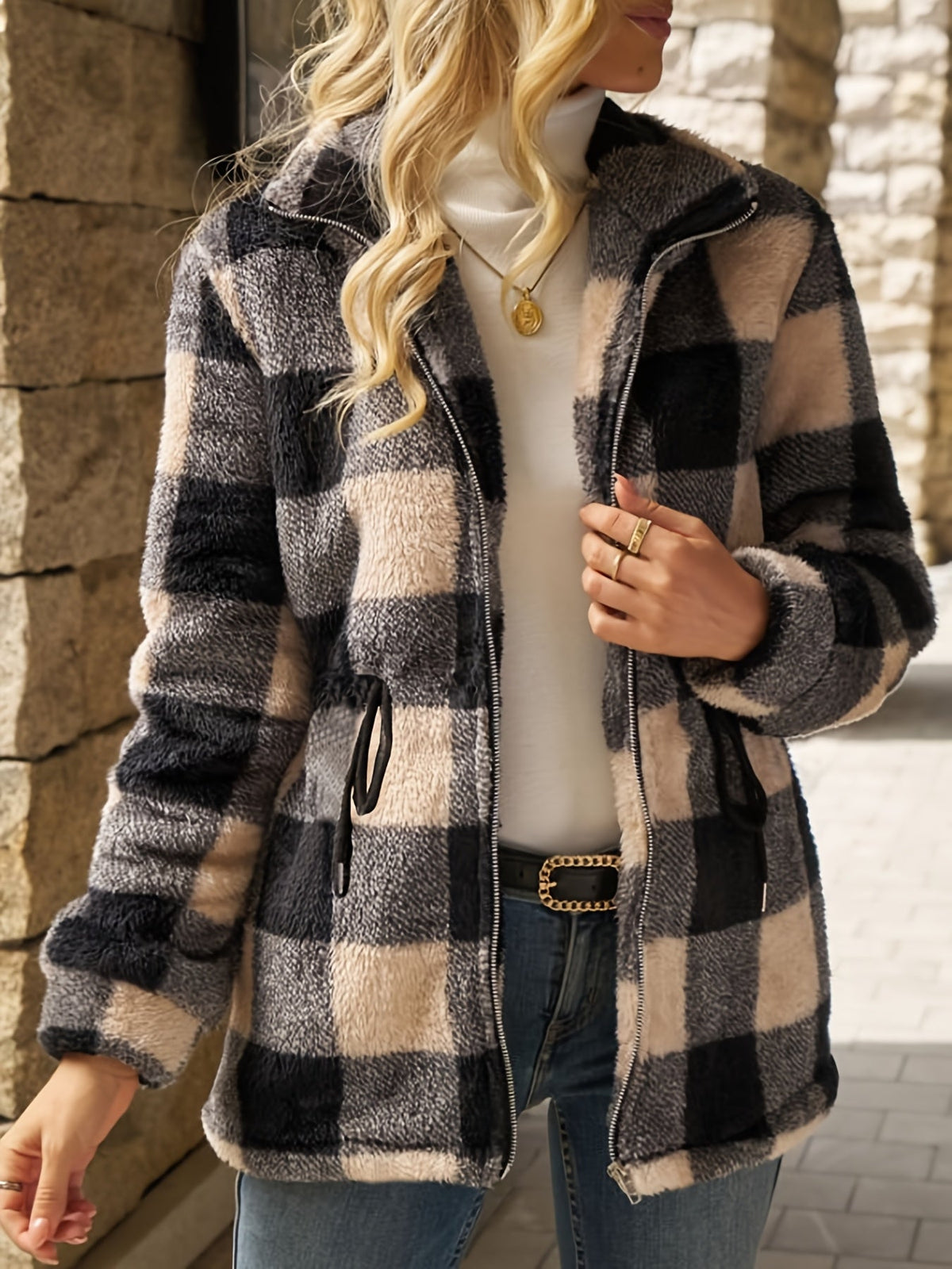 Leona | Cozy Plaid Hooded Jacket