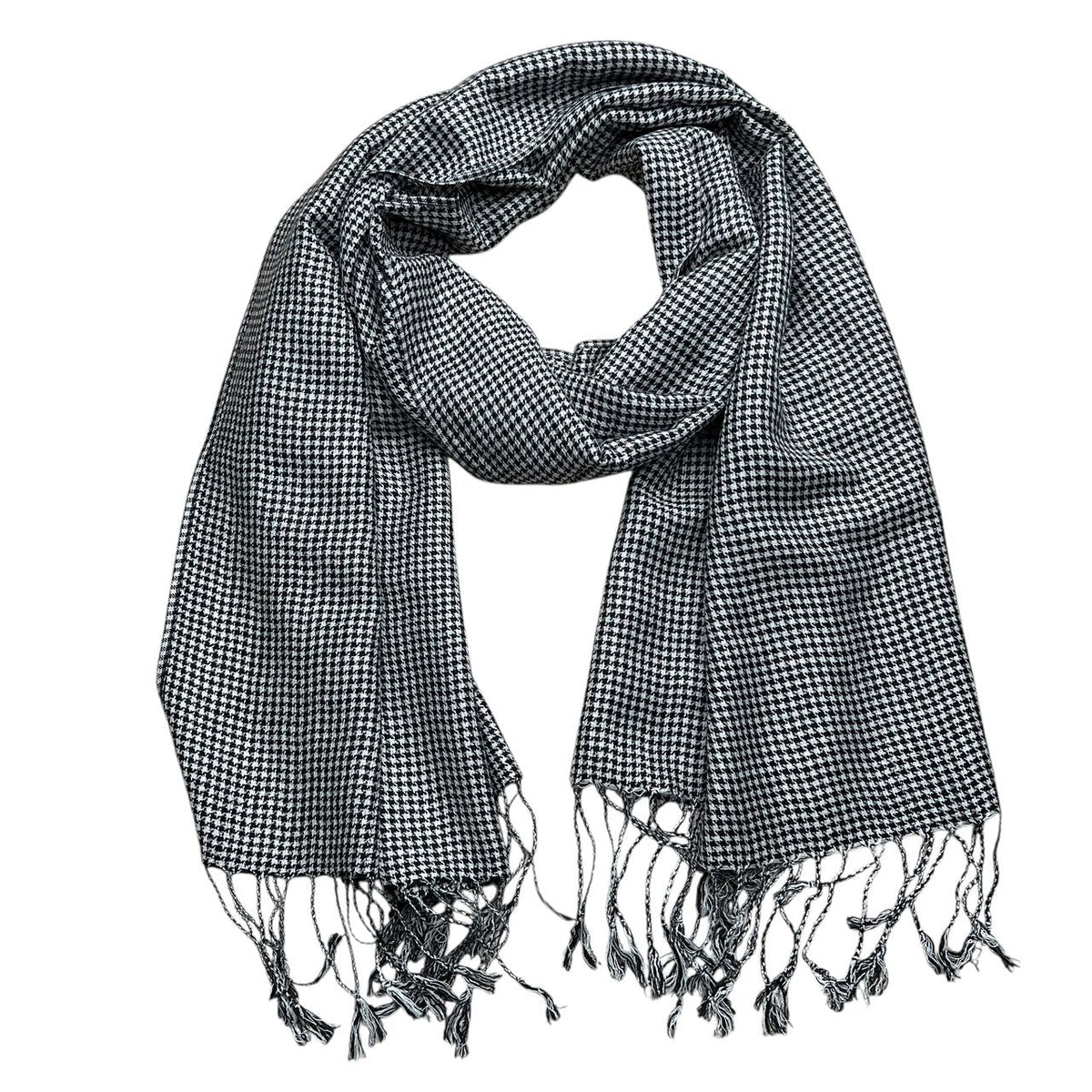 Klara | Black and White Houndstooth Scarf with Fringes
