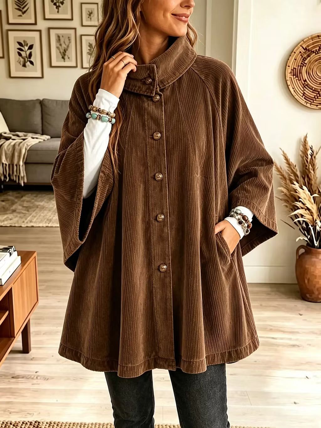 Women's Oversized Corduroy Cape Coat