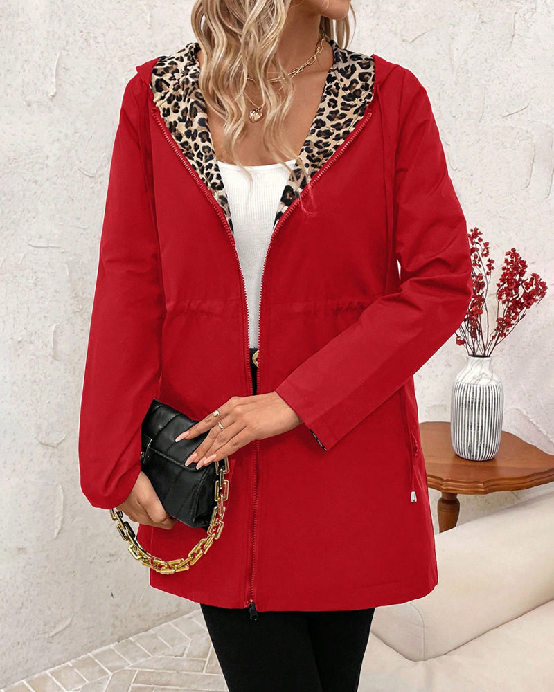 Women's Reversible Hooded Coat in Leopard Print