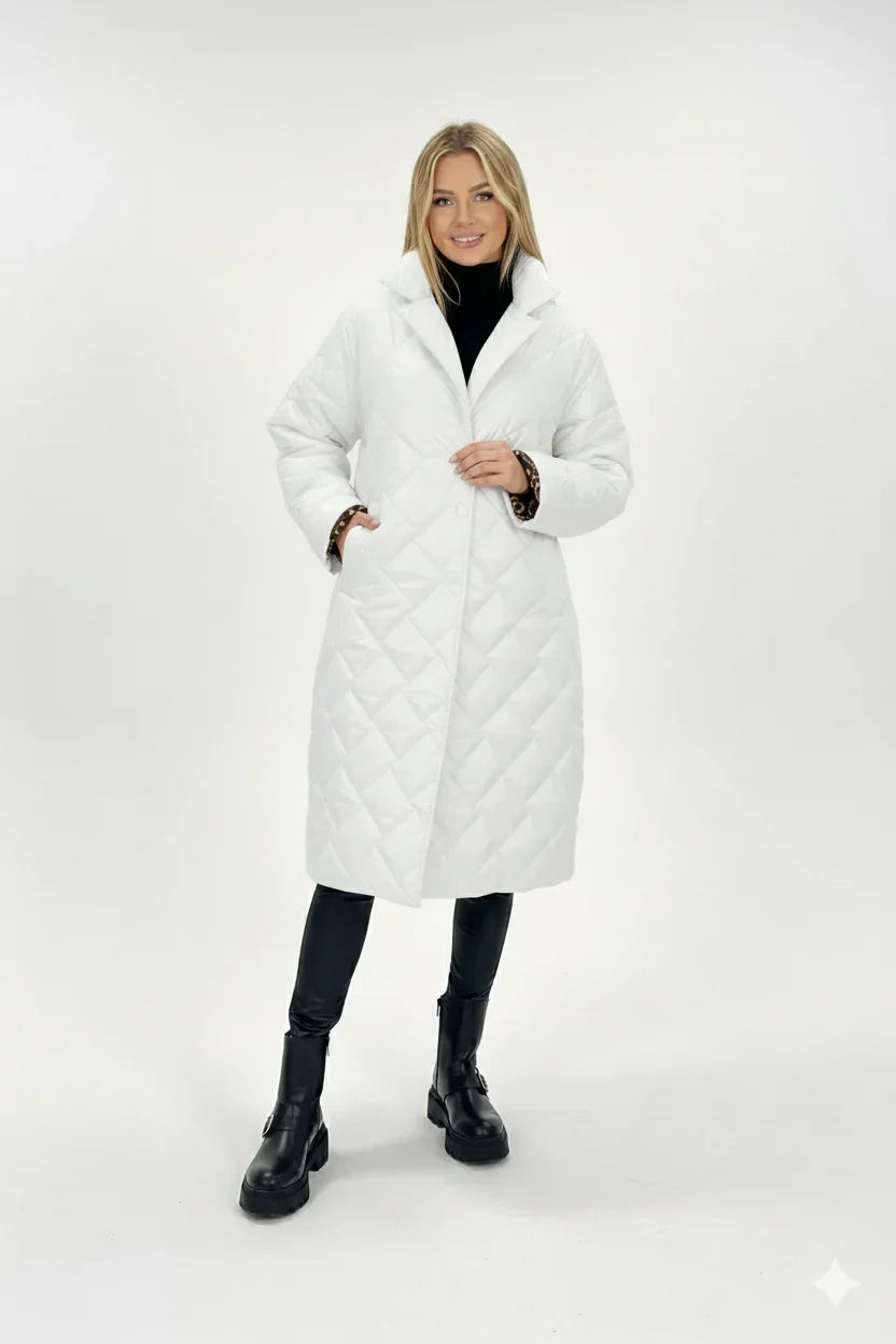 Long Padded Coat for Women Reversible with Leopard Print