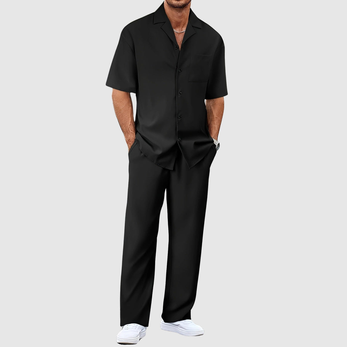 Two-Piece Summer Set with Long Trousers for Men