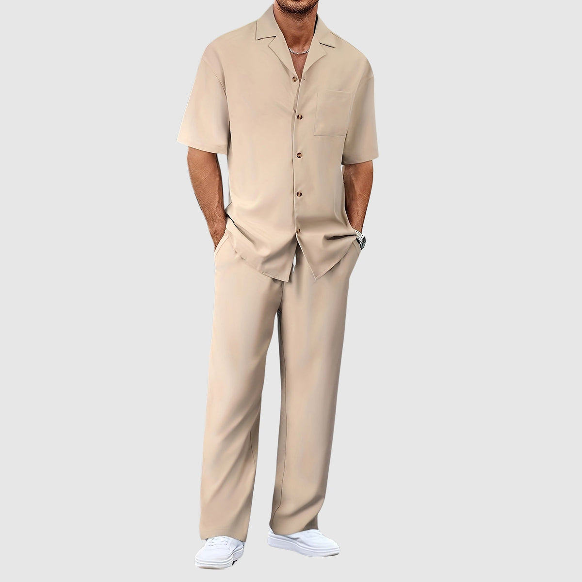 Two-Piece Summer Set with Long Trousers for Men