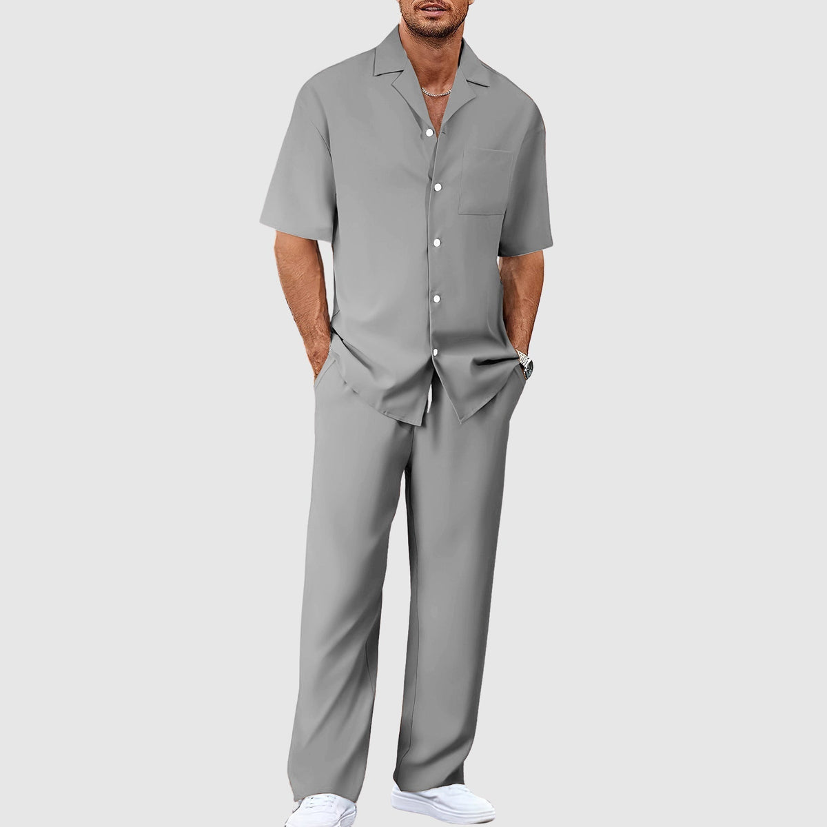 Two-Piece Summer Set with Long Trousers for Men