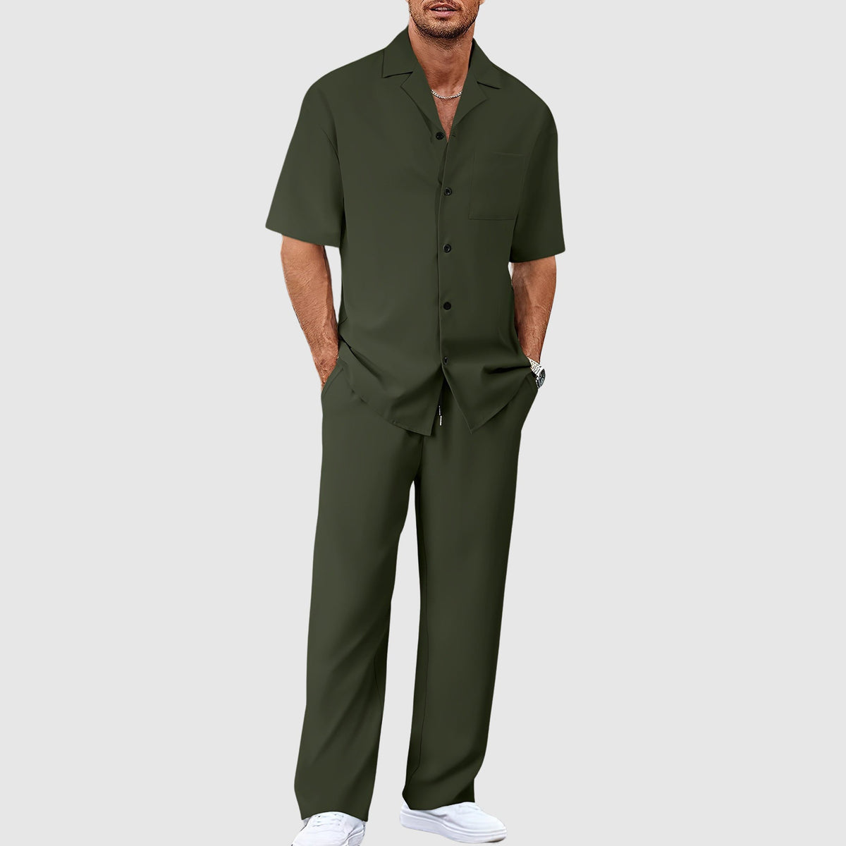 Two-Piece Summer Set with Long Trousers for Men