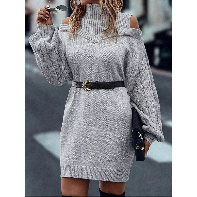 Everly | Turtleneck Sweater Dress with Cold Shoulder Design