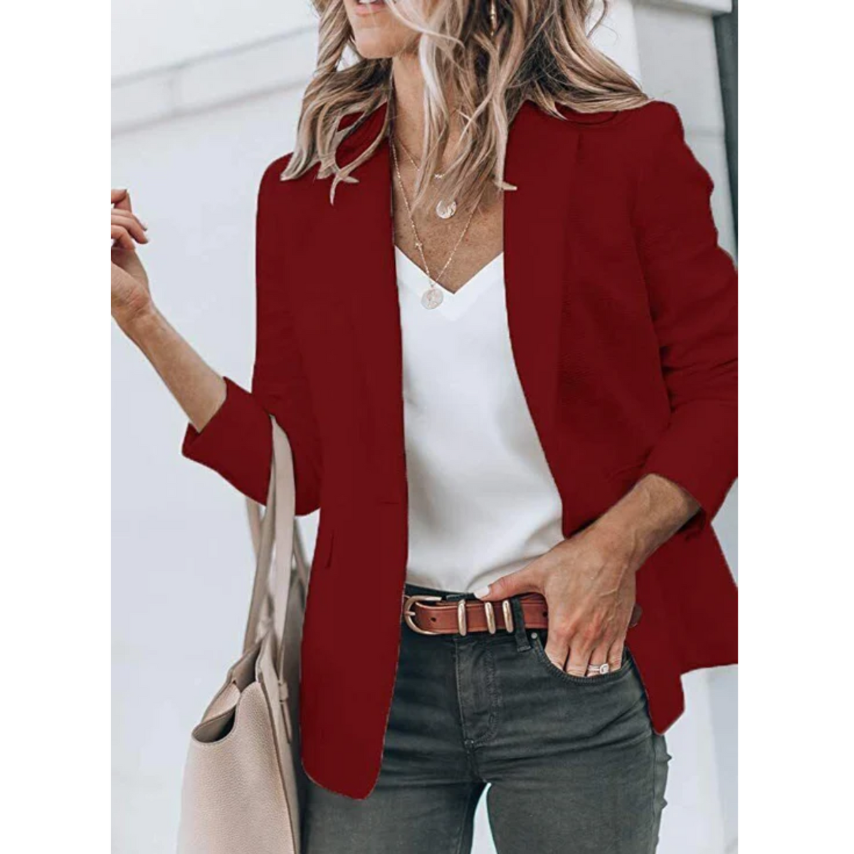 Custom-Fit Women's Blazer with Notched Lapel, Flap Pockets, and Back Vent