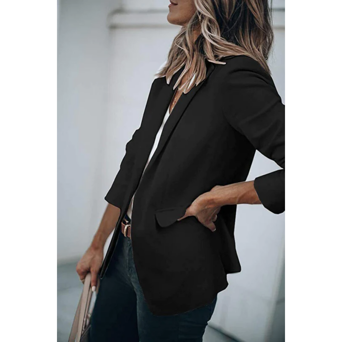 Custom-Fit Women's Blazer with Notched Lapel, Flap Pockets, and Back Vent