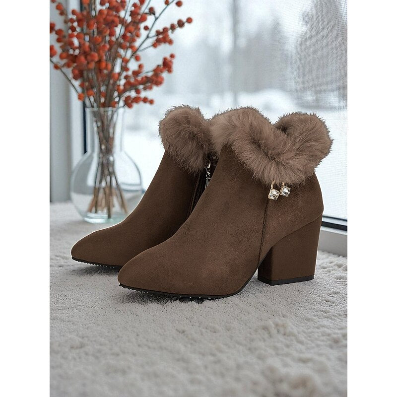 Pearl | Ankle Boots with Fur-Trimmed Block Heels