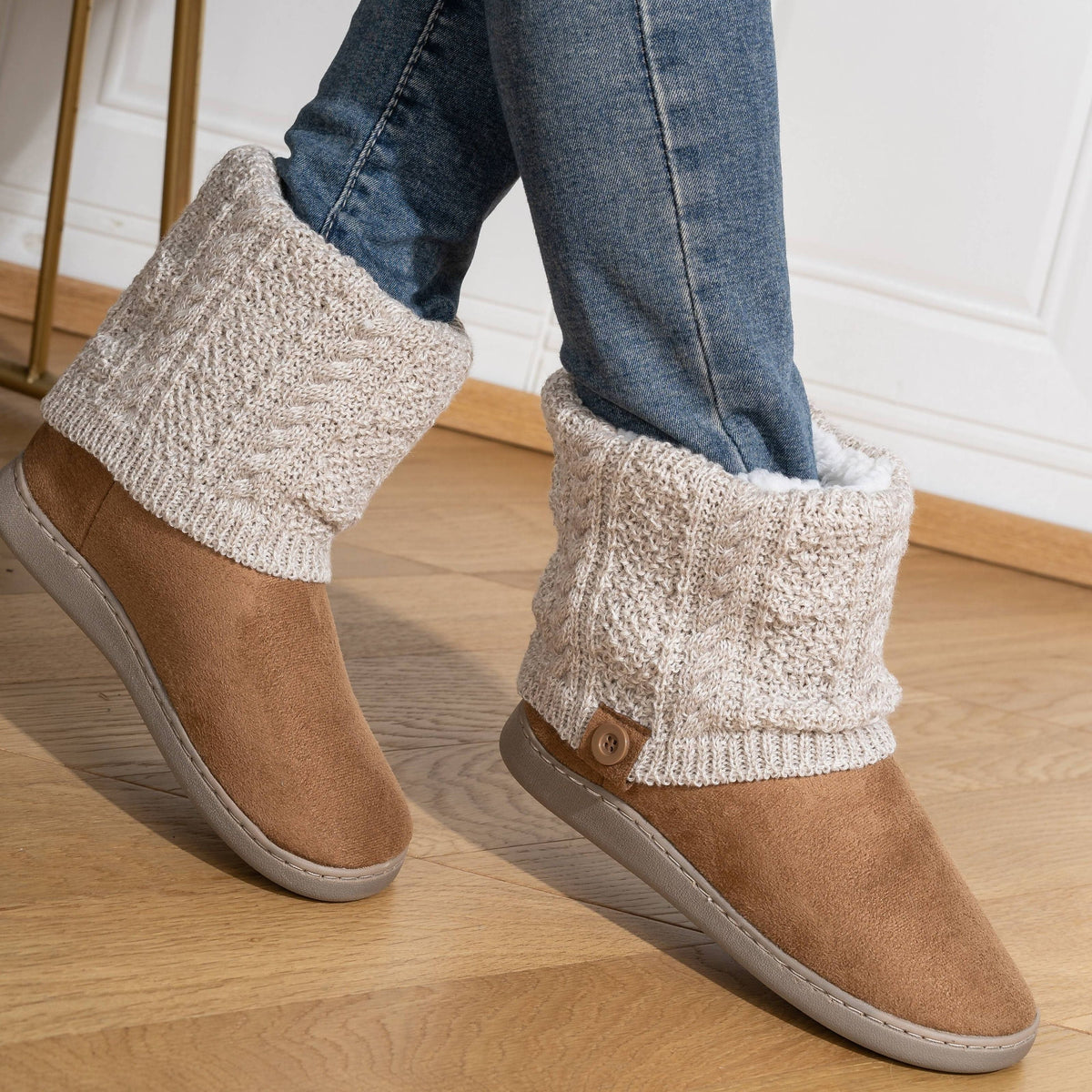 Marnah | Cozy Knit-Cuff Slippers
