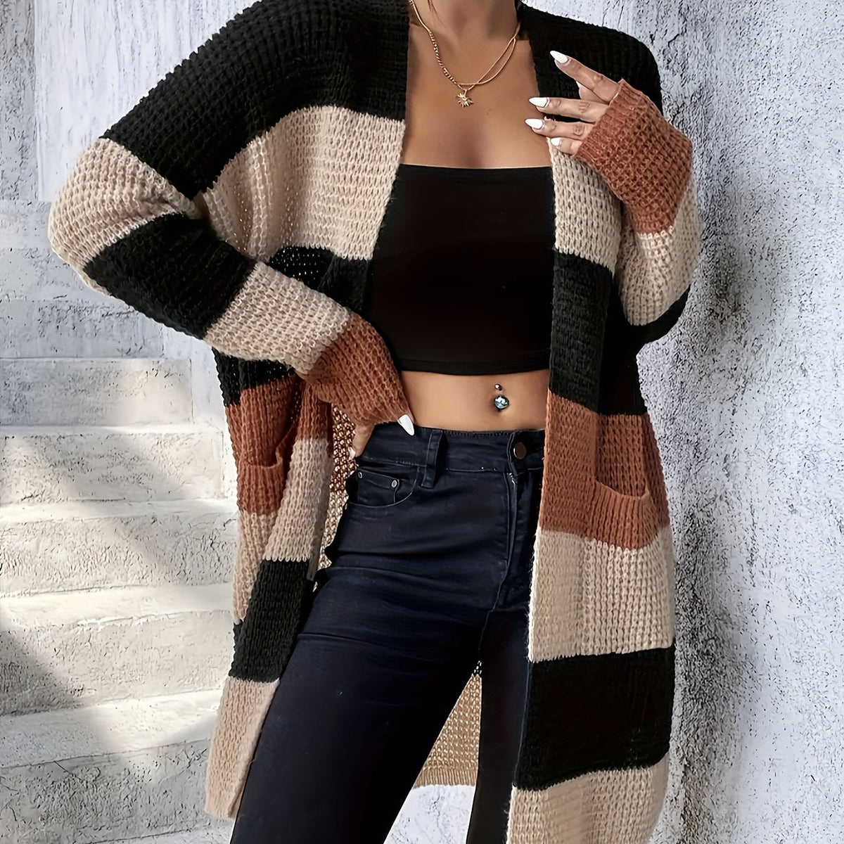 Bronwyn | Longline Cardigan with Color-Block Design