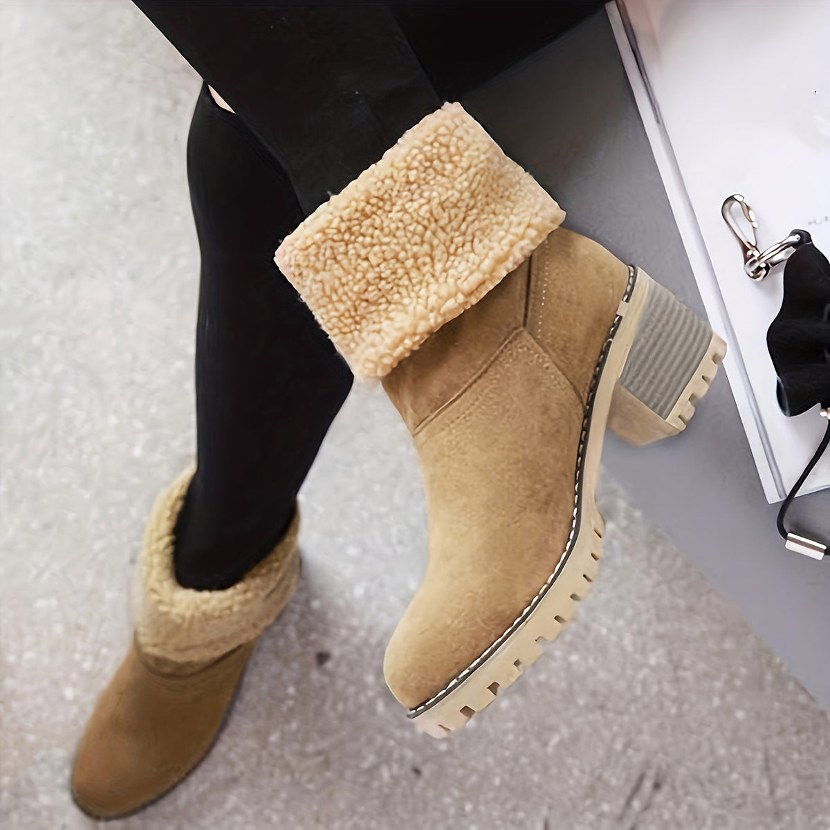 Priscilla | Cozy Cuffed Ankle Boots with Block Heels