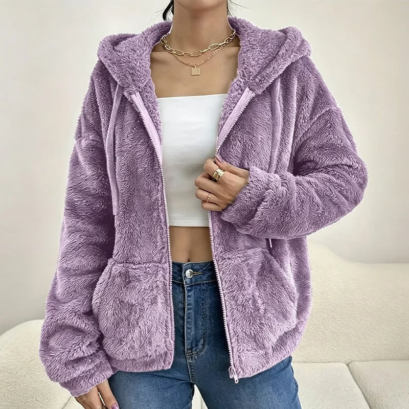 Zip-Up Hooded Fleece Jacket for Women